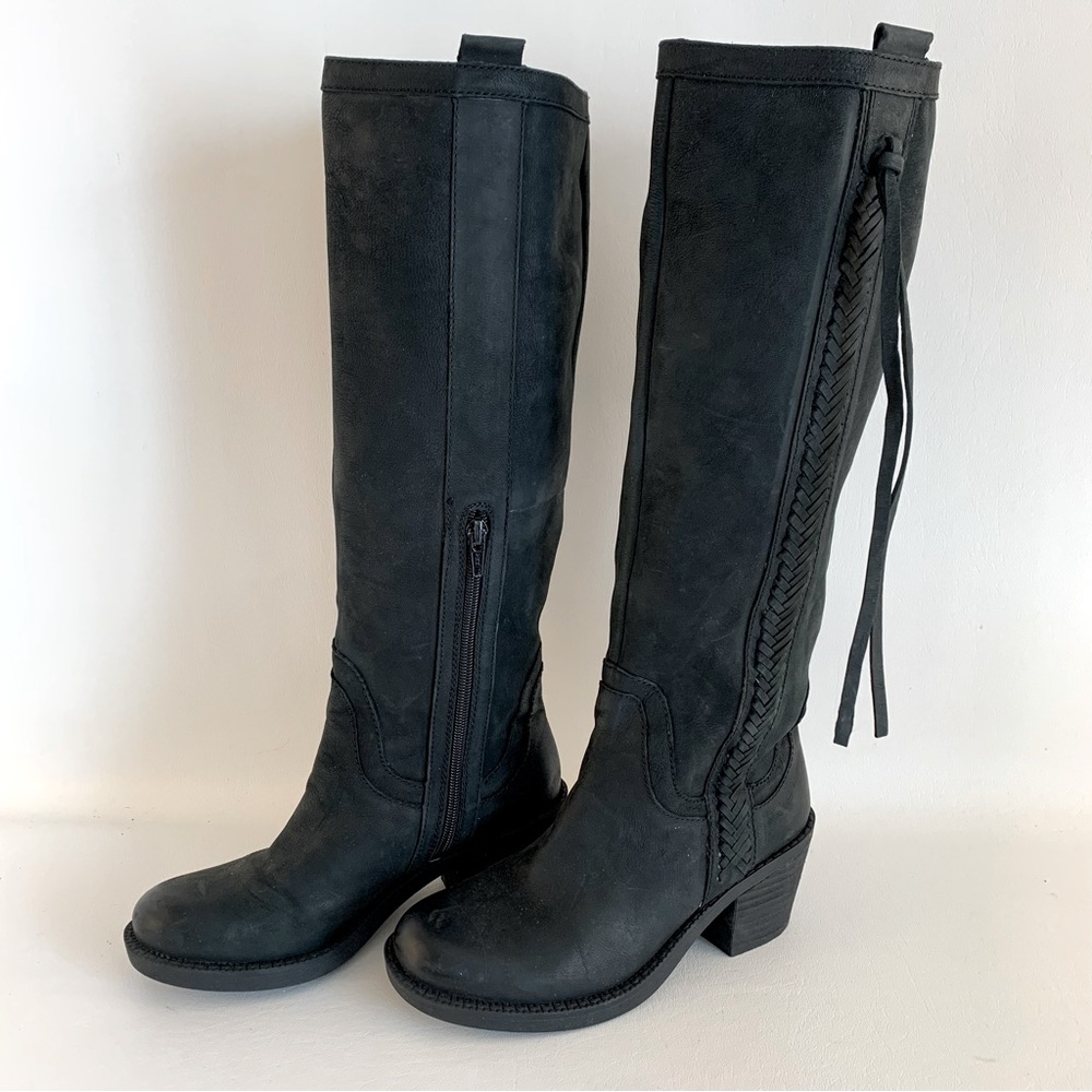 Black Knee-High Boots with Braided Detail